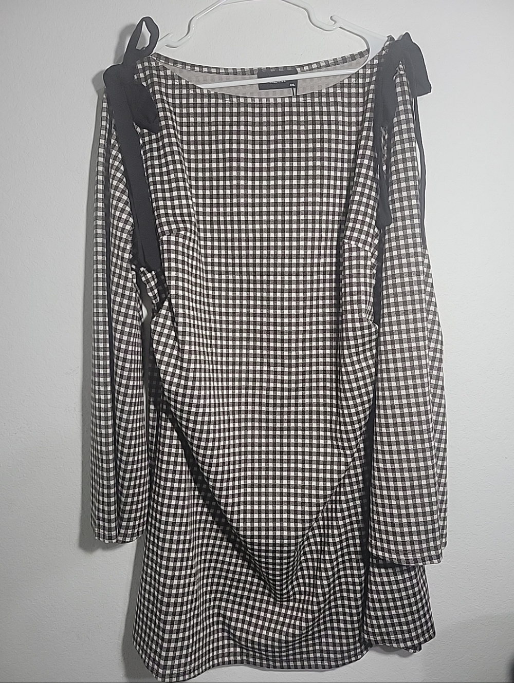 Cider Curby Houndstooth Tie-Shoulder Mini Dress in Black and Cream 4XL New - Picture 4 of 8